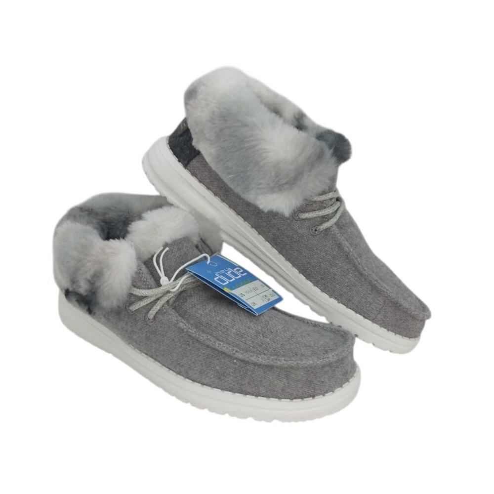 HEY DUDE Womens Britt Sunset Smoke Gray Fur Ankle New w/Tags Sneakers - sz. 4